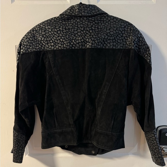 VTG 80s Leather Collared Moto Jacket Animal Print Unique Stranger Things Funky - Picture 7 of 14